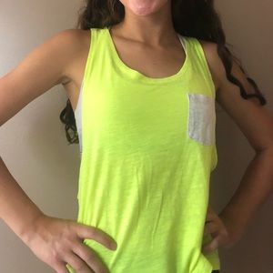 Neon yellow pink brand tank top